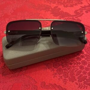 NWOT John Varvatos Square Metal Frame Rimless Sunglasses Smoky Gradient Lens